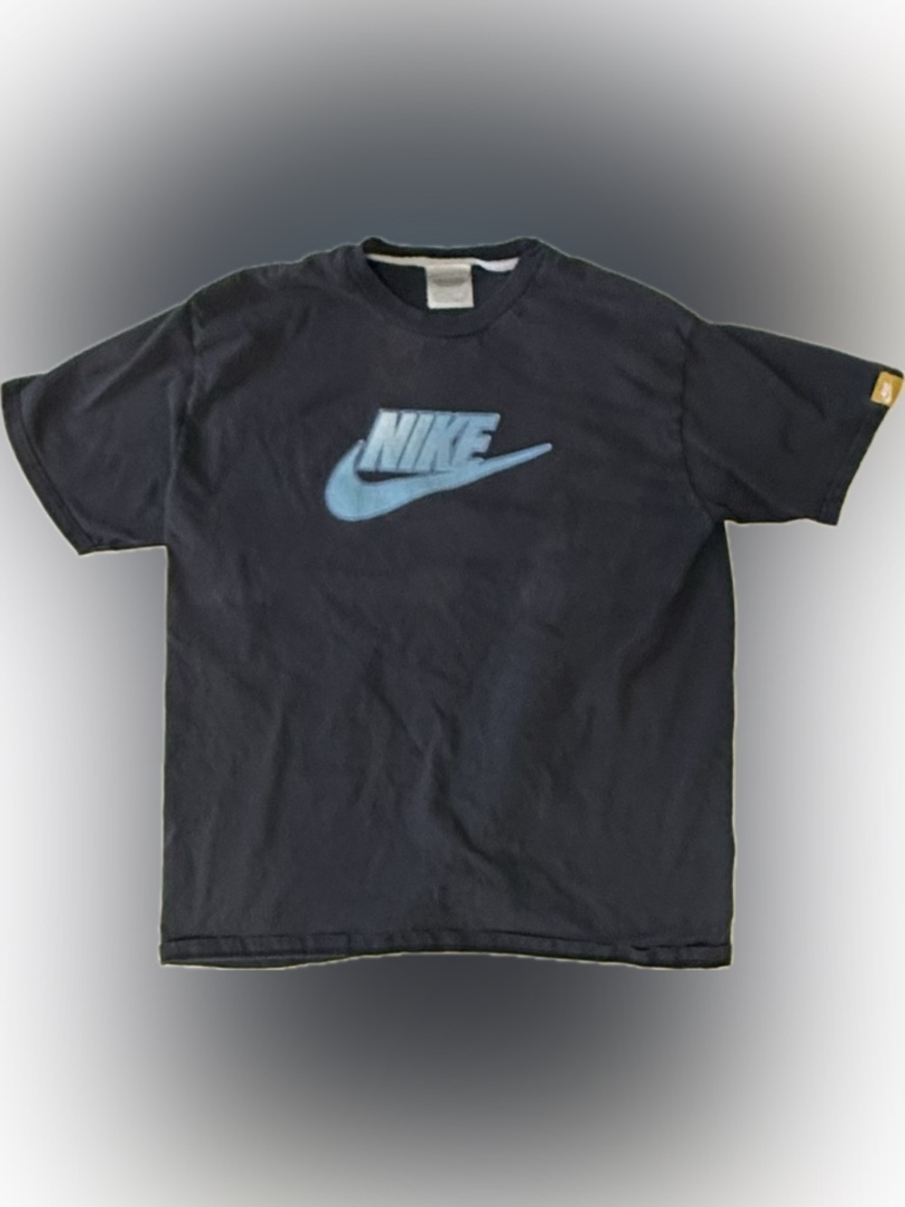 Nike Black T-Shirt with Blue Nike Logo and Gray Swoosh Vintage Tag